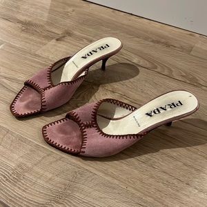 PRADA vintage pink suede embroidered kitten heels